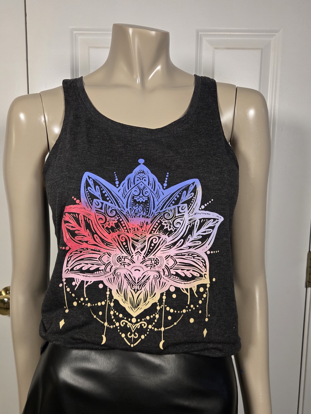 Women’s Charcoal Tank Top with Ombre Lotus Graphic